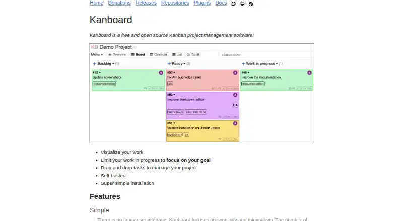 Kanboard's own site, as our research read it