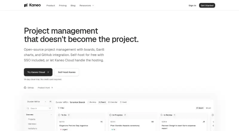 Kaneo's own site, as our research read it