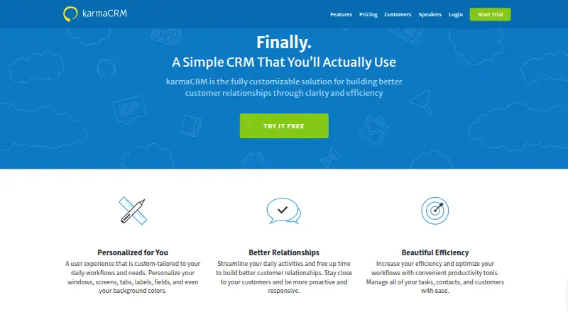 karmaCRM's own site, as our research read it