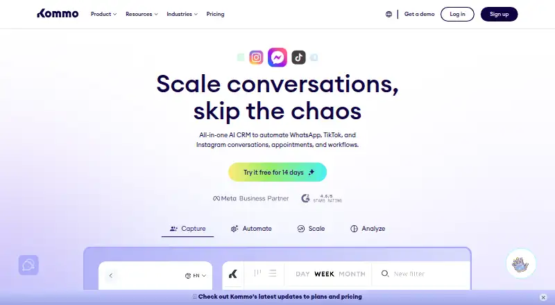 Kommo (formerly amoCRM)'s own site, as our research read it