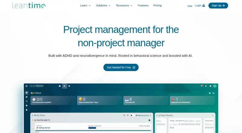 Leantime's own site, as our research read it