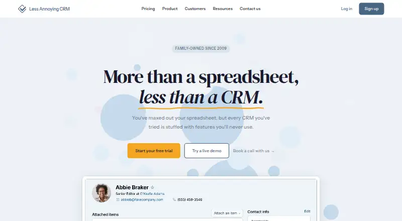 Less Annoying CRM's own site, as our research read it