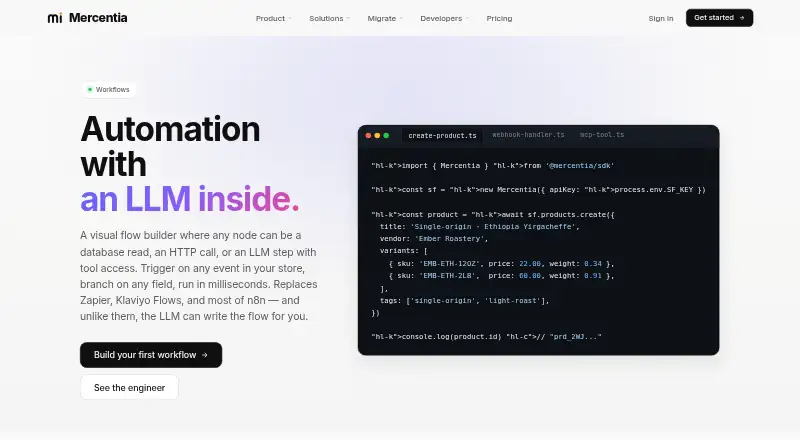 Mercentia Workflows's own site, as our research read it