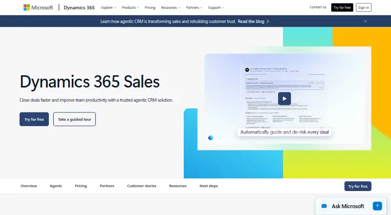 Microsoft Dynamics 365 Sales's own site, as our research read it