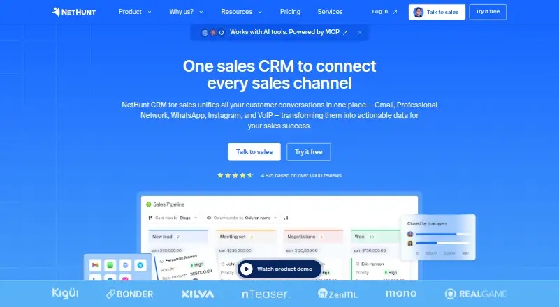 NetHunt CRM's own site, as our research read it