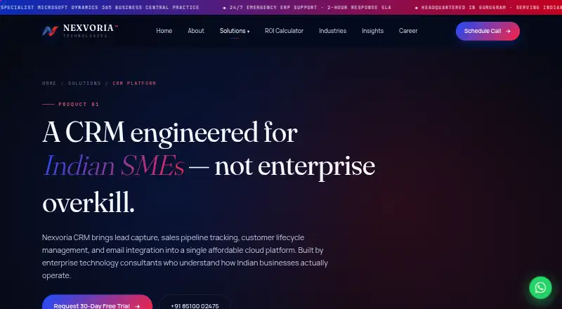 Nexvoria CRM's own site, as our research read it