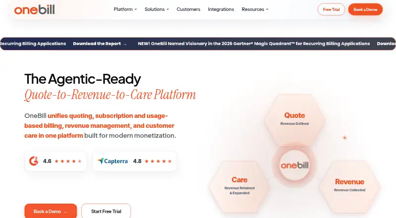 The OneBill homepage