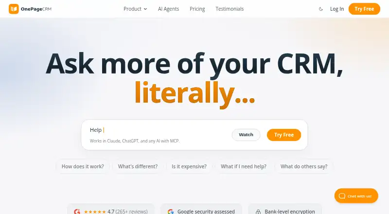 OnePageCRM's own site, as our research read it