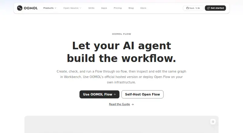 OOMOL Flow's own site, as our research read it