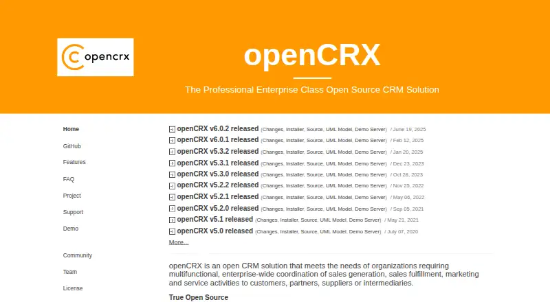 openCRX's own site, as our research read it