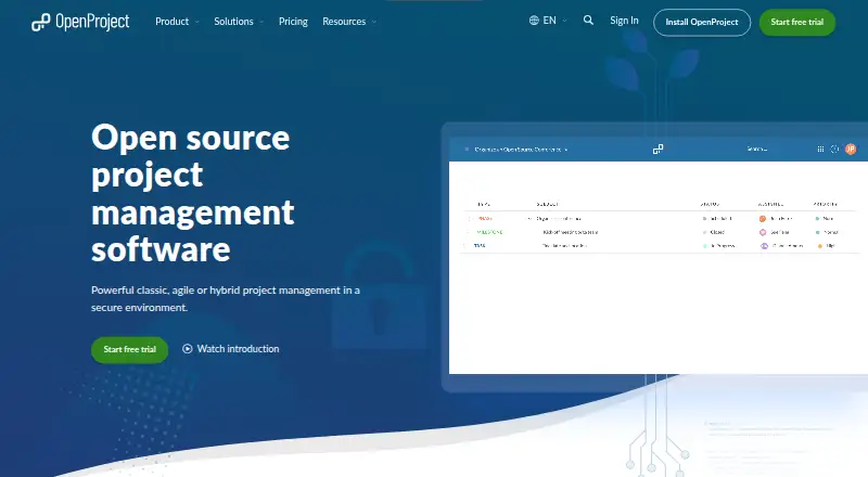 OpenProject's own site, as our research read it