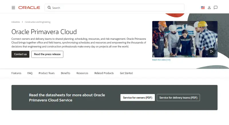 Oracle Primavera Cloud's own site, as our research read it