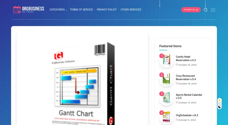 OrgBusiness Gantt Chart's own site, as our research read it
