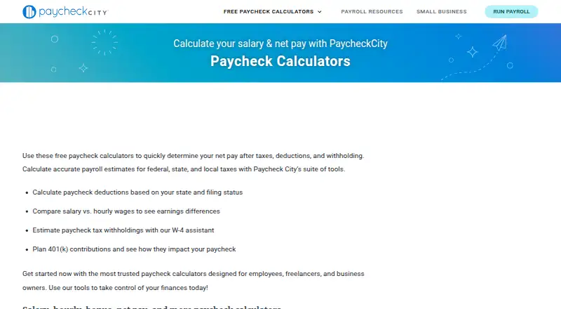 PaycheckCity Paycheck Calculators's own site, as our research read it