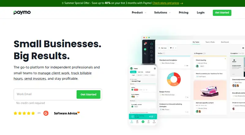 Paymo's own site, as our research read it