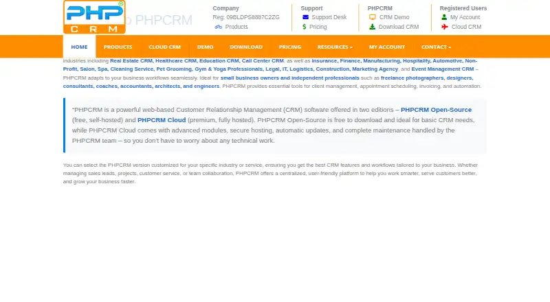PHPCRM's own site, as our research read it