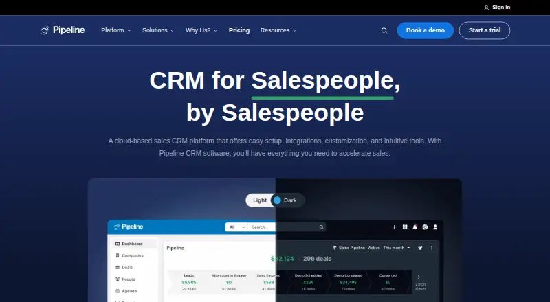 Pipeline CRM's own site, as our research read it