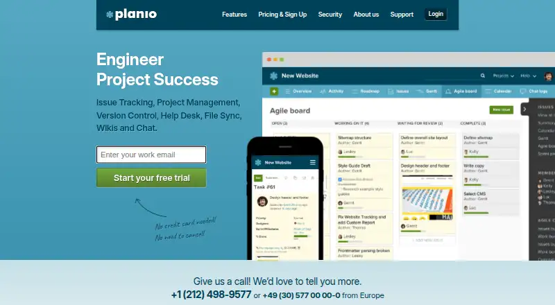 Planio's own site, as our research read it