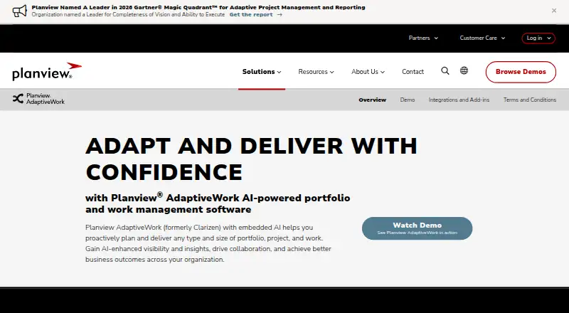 Planview AdaptiveWork's own site, as our research read it