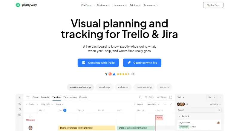 Planyway's own site, as our research read it