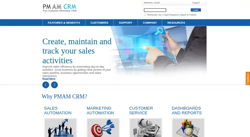 PMAM CRM's own site, as our research read it