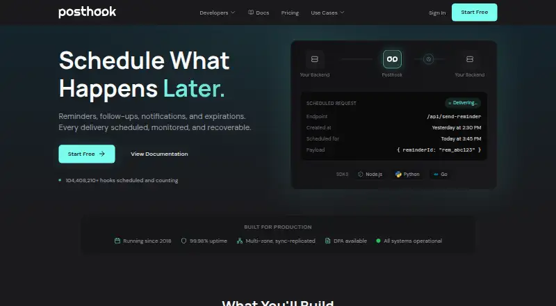 Posthook's own site, as our research read it