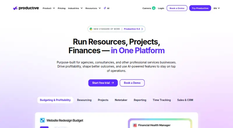 Productive's own site, as our research read it