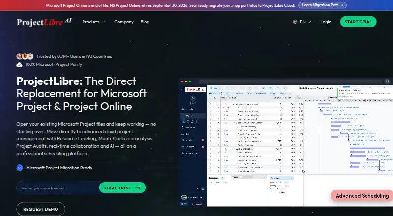 ProjectLibre's own site, as our research read it