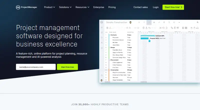 ProjectManager's own site, as our research read it