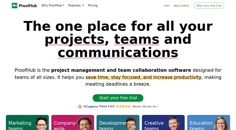 ProofHub's own site, as our research read it