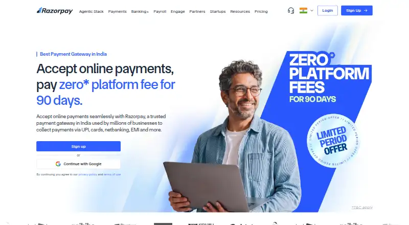 The Razorpay Payment Gateway homepage