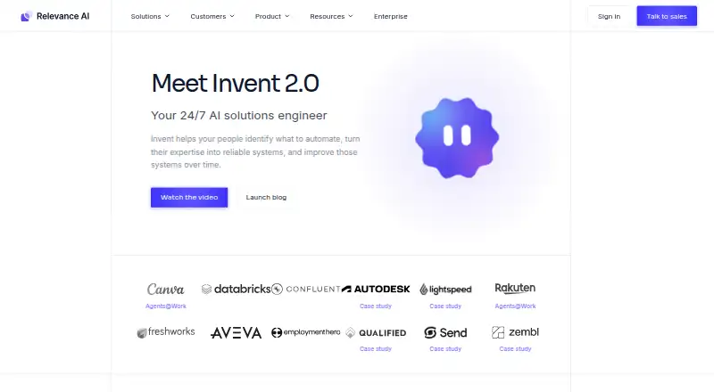 Relevance AI's own site, as our research read it