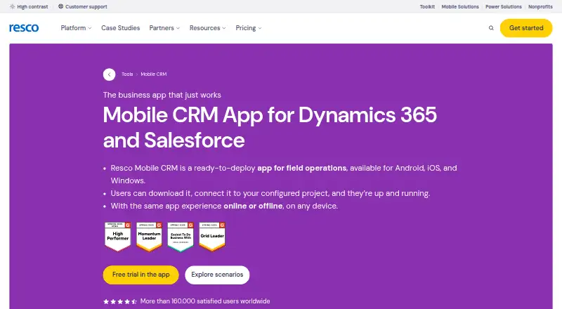 Resco Cloud CRM's own site, as our research read it