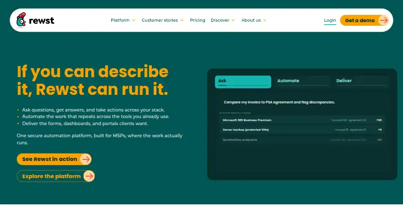 Rewst's own site, as our research read it