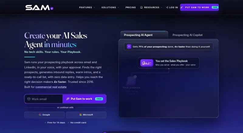 Sam.ai's own site, as our research read it