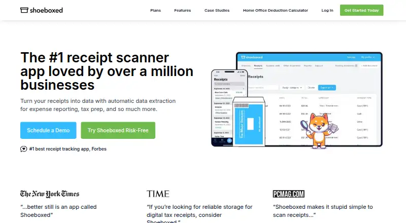 Shoeboxed's own site, as our research read it