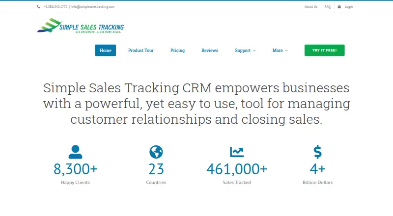 Simple Sales Tracking's own site, as our research read it