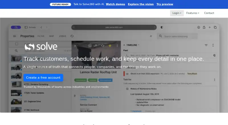 Solve360's own site, as our research read it