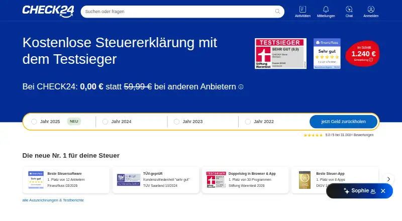 The CHECK24 Steuer homepage