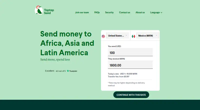 Taptap Send's own site, as our research read it