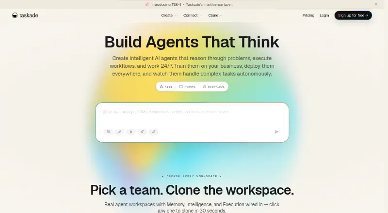 Taskade AI Agents's own site, as our research read it