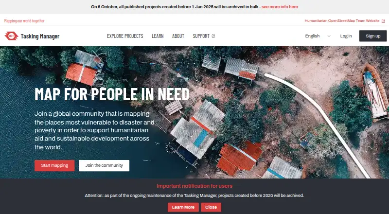 HOT Tasking Manager's own site, as our research read it