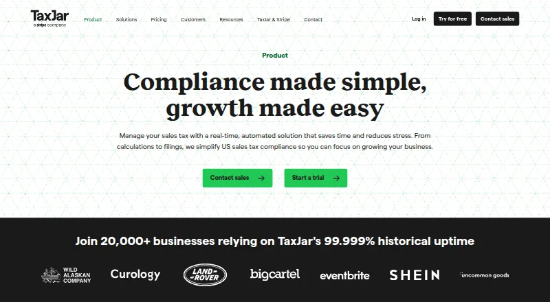 TaxJar's own site, as our research read it