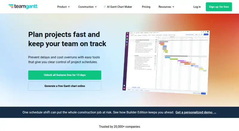 TeamGantt's own site, as our research read it