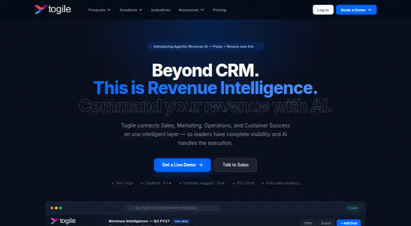 Togile CRM's own site, as our research read it