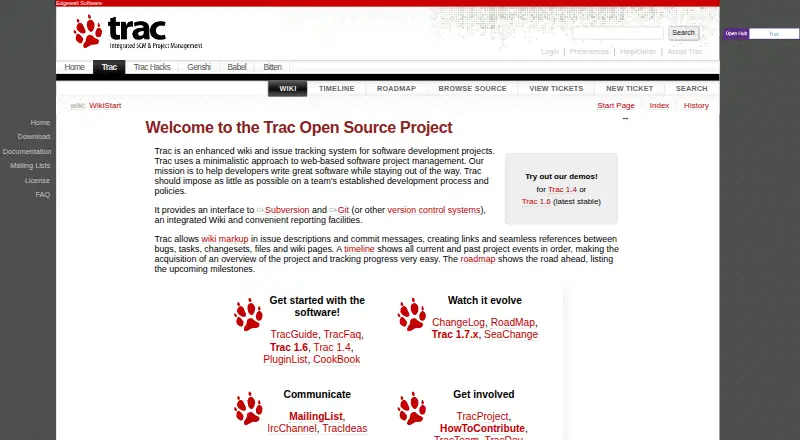 Trac's own site, as our research read it