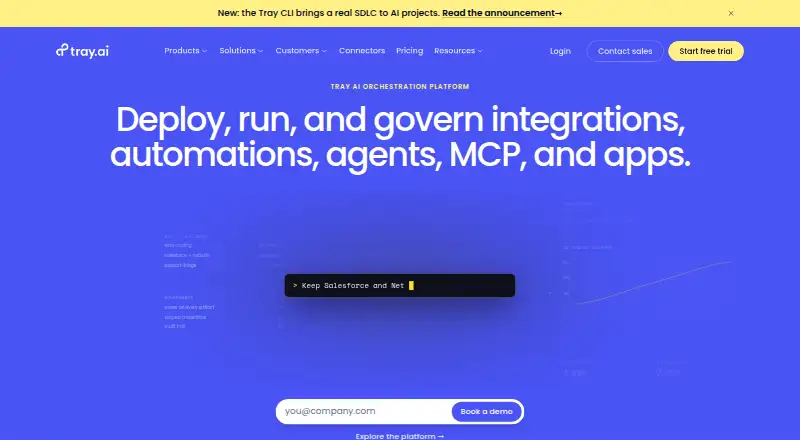 Tray.ai's own site, as our research read it