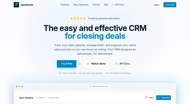 Upstream CRM's own site, as our research read it