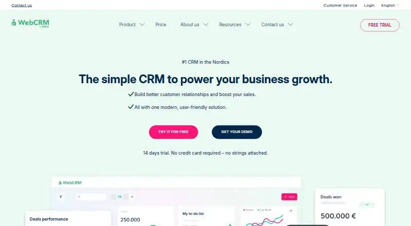 webCRM's own site, as our research read it