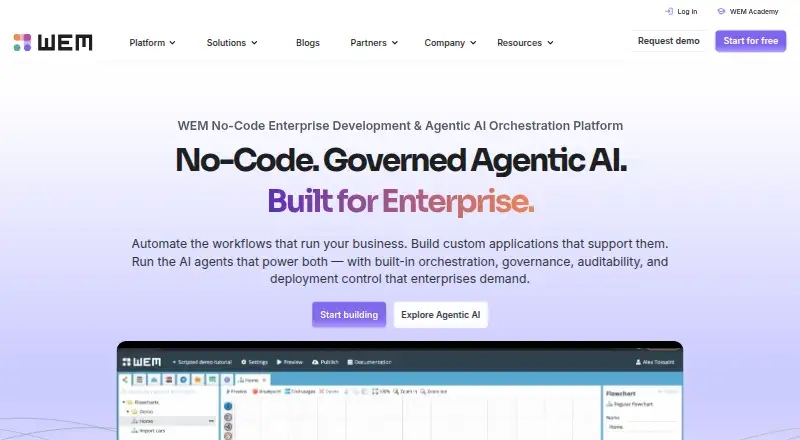 WEM No-Code's own site, as our research read it